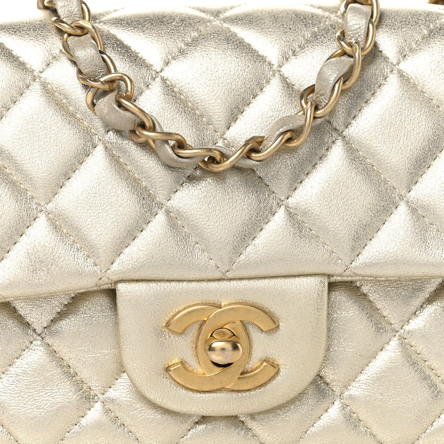 Chanel Metallic Lambskin Quilted Mini Rectangular Flap Gold 8 of 10