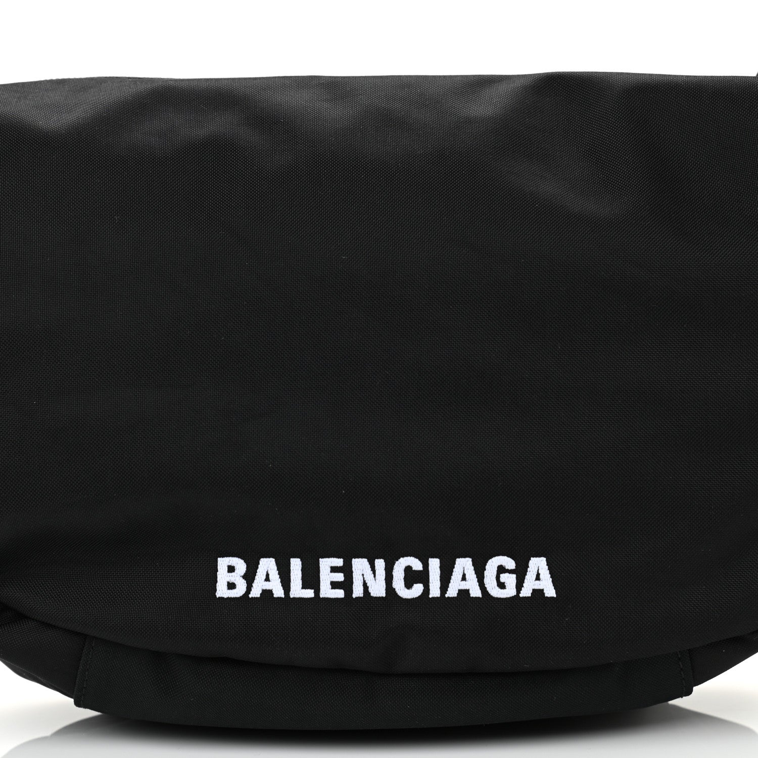Balenciaga Recycled Sport Nylon Logo Embroidered Large Wheel Sling Bag Black White 8 of 10