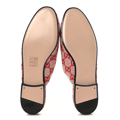 Gucci Canvas GG Monogram Horsebit Womens Princetown Slippers 36.5 Gardenia Hibiscus Red 6 of 11