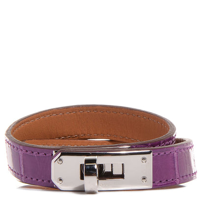 Hermes Shiny Alligator Kelly Double Tour Bracelet Small Violet 1 of 10