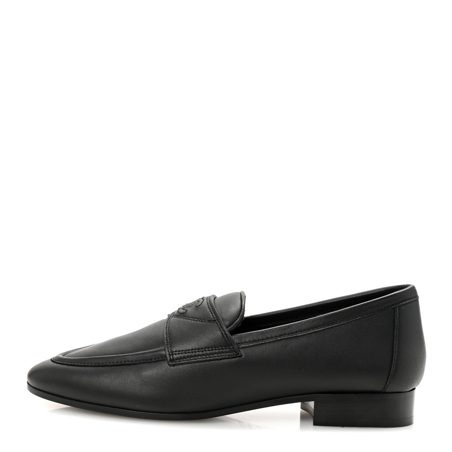 Chanel Lambskin Womens Stitched CC Loafers 35 Black 1 of 9