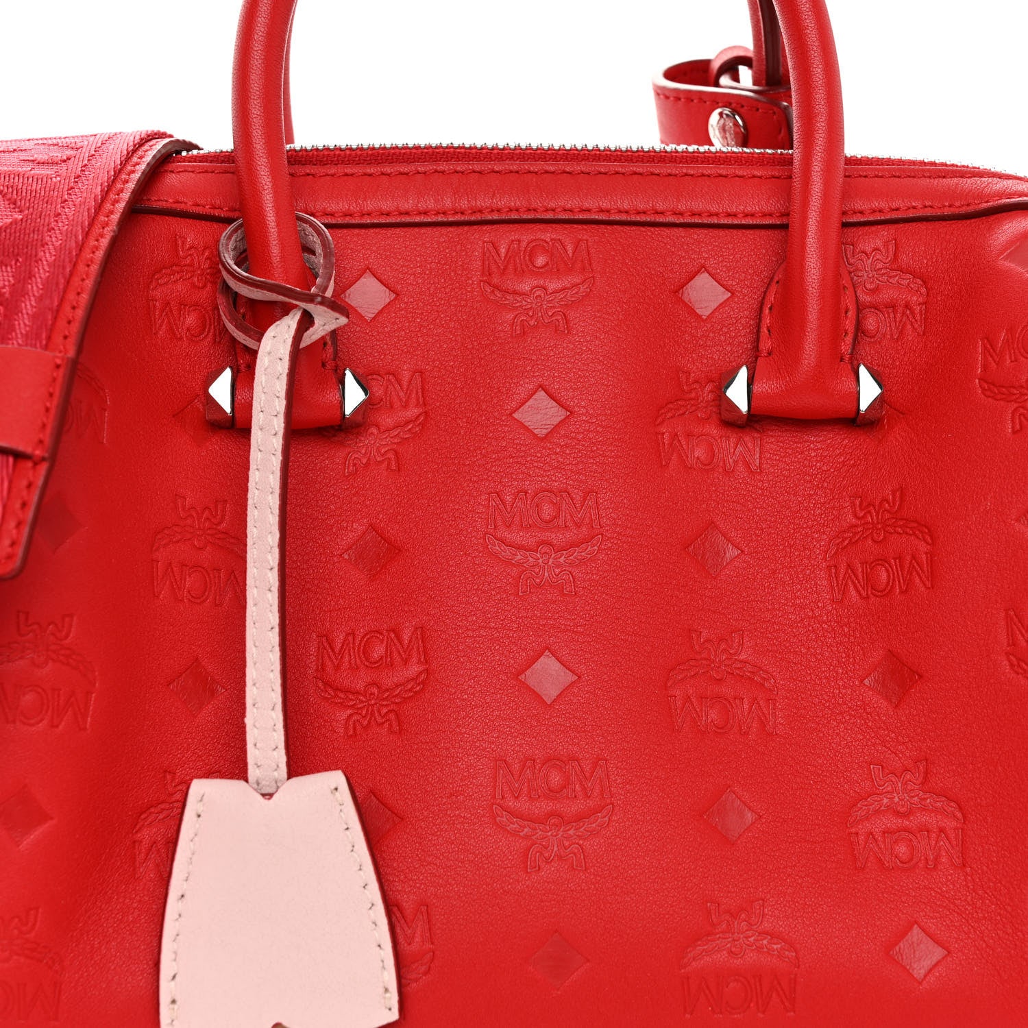 MCM Calfskin Ottomar Monogram Small Essential Boston Bag Viva Red 7 of 9