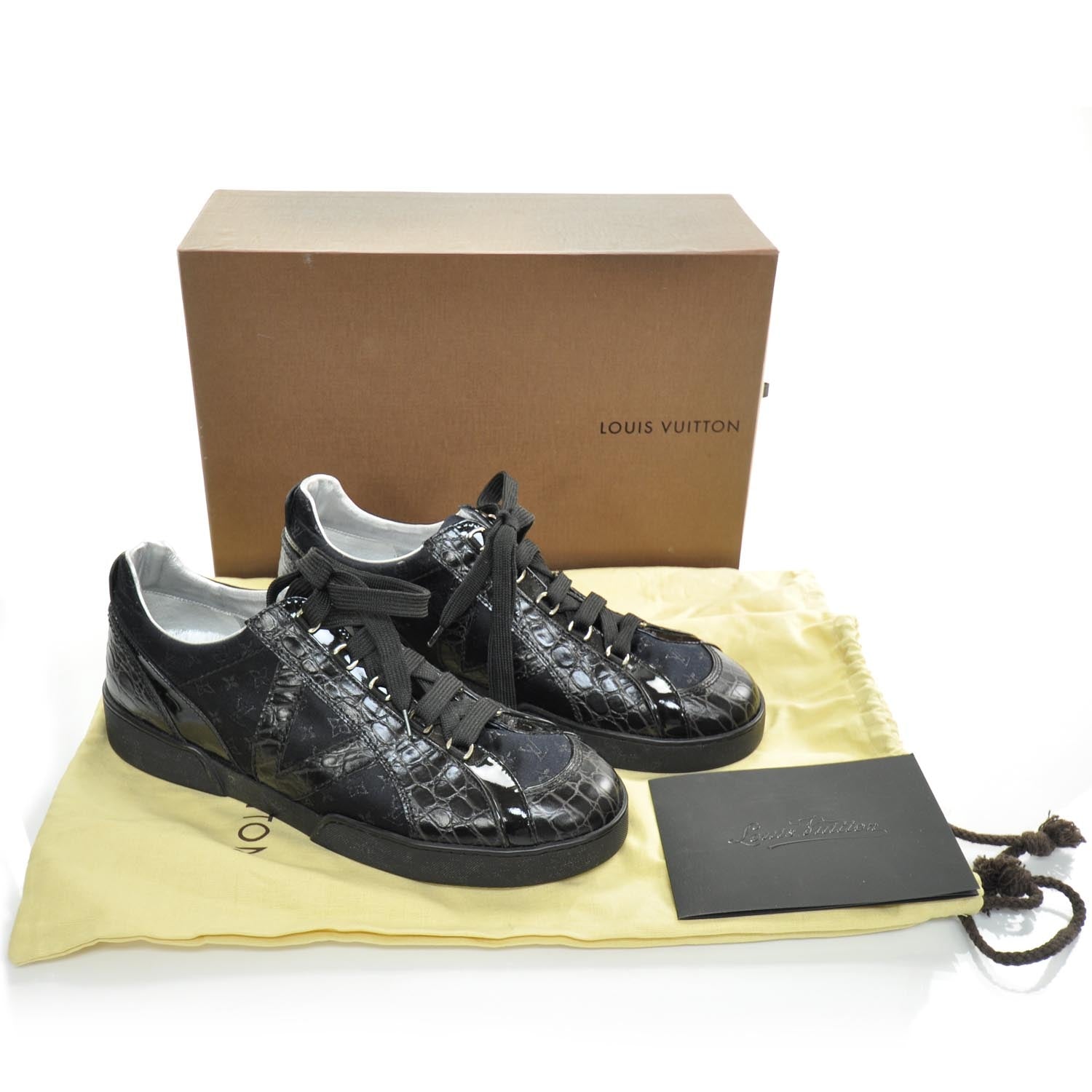 Louis Vuitton Crocodile Satin Monogram Sneakers 8.5 Black 4 of 11