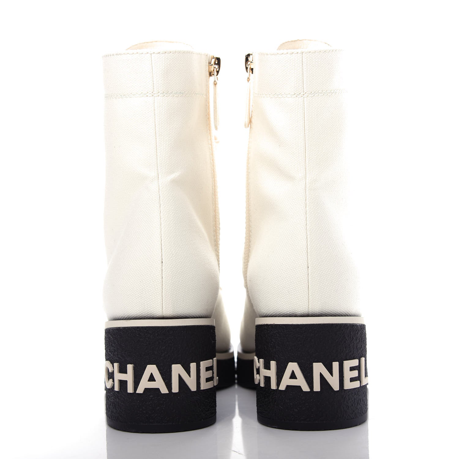 Chanel Fabric CC Lace Up Boots 37.5 White 7 of 13