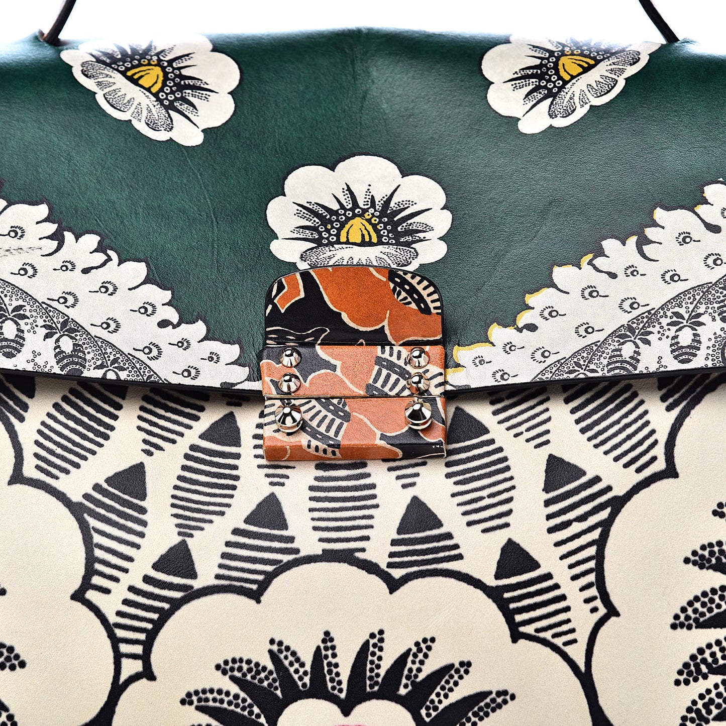 Calfskin Floral Print Mime Single Handle Bag Green
