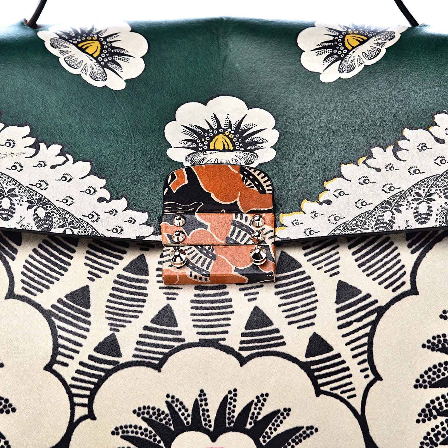 Valentino Garavani Calfskin Floral Print Mime Single Handle Bag Green 12 of 12