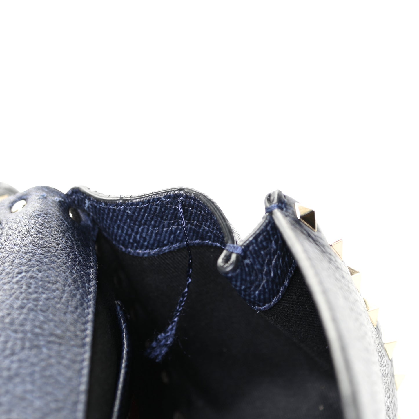 Pebbled Calfskin Mini Rockstud Flap Saddle Crossbody Bag Deep Denim