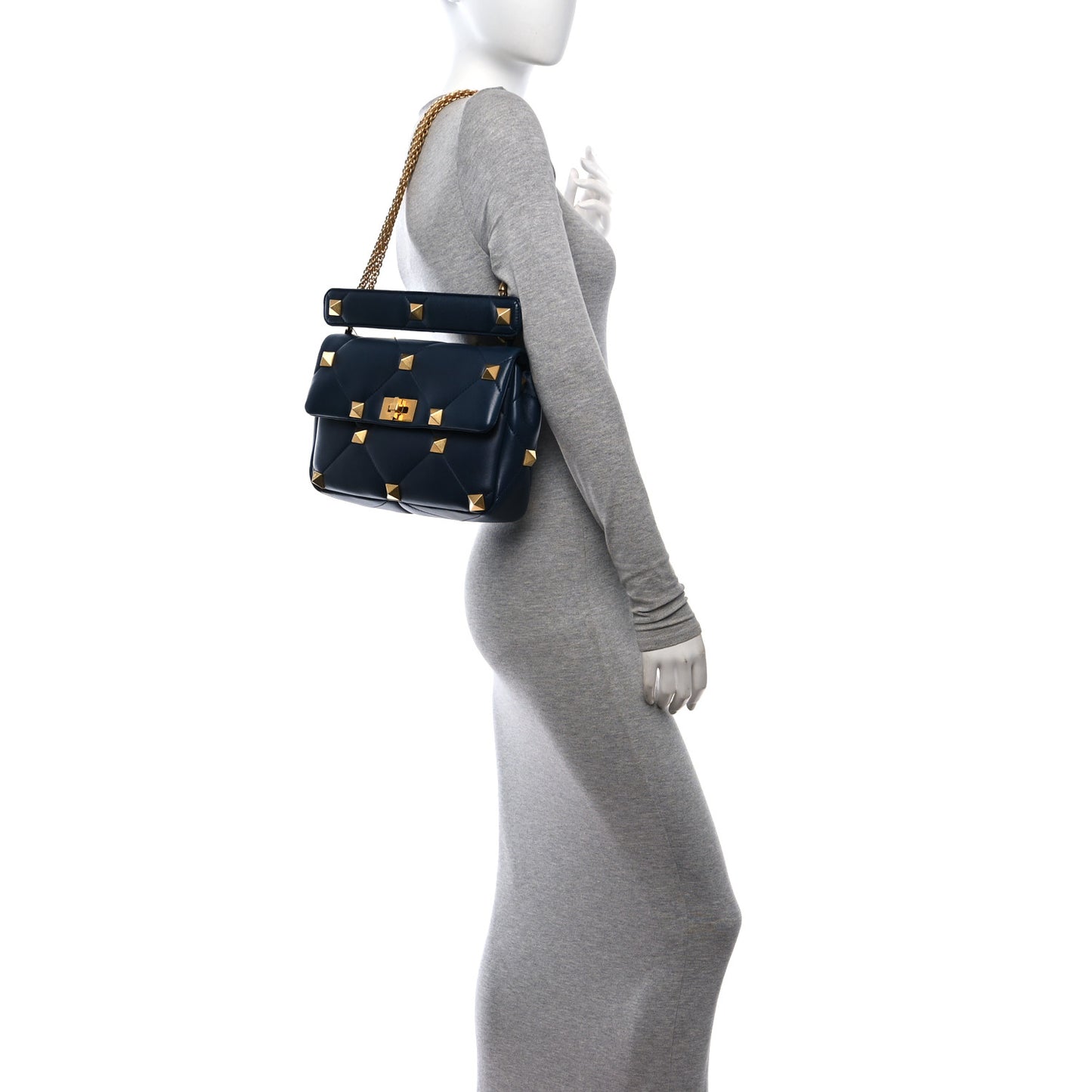 Nappa Large Roman Stud Shoulder Bag Marine