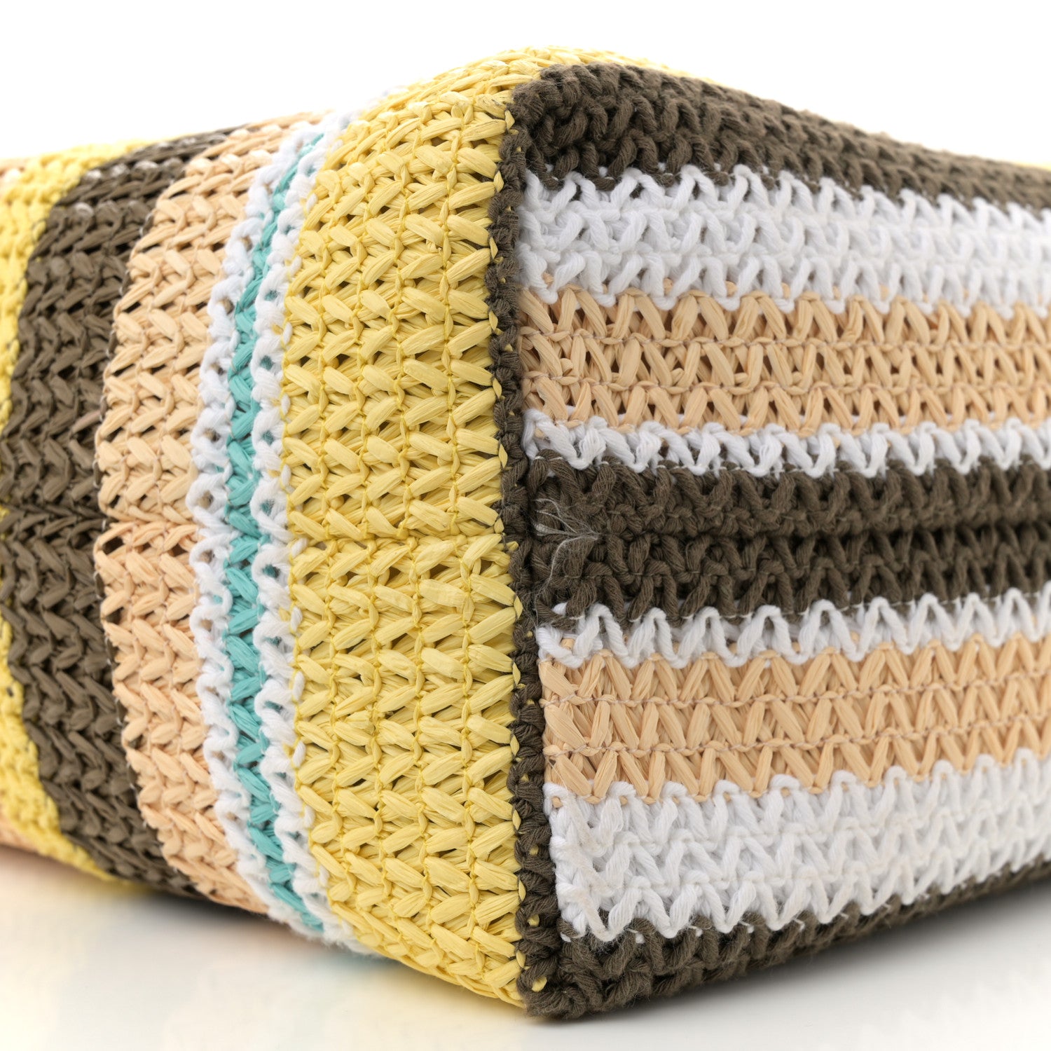 Miu Miu Raffia Crochet Stripe Tote Bag Tundra Limone 8 of 10