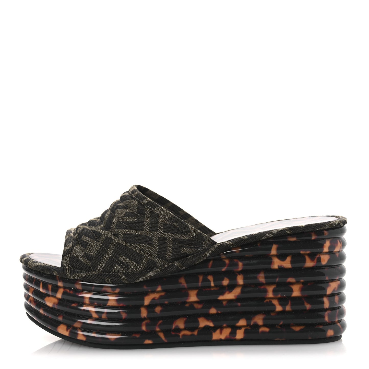 Jacquard FF Promenade Flatform Slide Sandals 39.5 Tobacco Tortoise