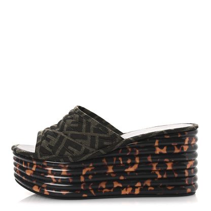 Fendi Jacquard FF Promenade Flatform Slide Sandals 39.5 Tobacco Tortoise 1 of 11