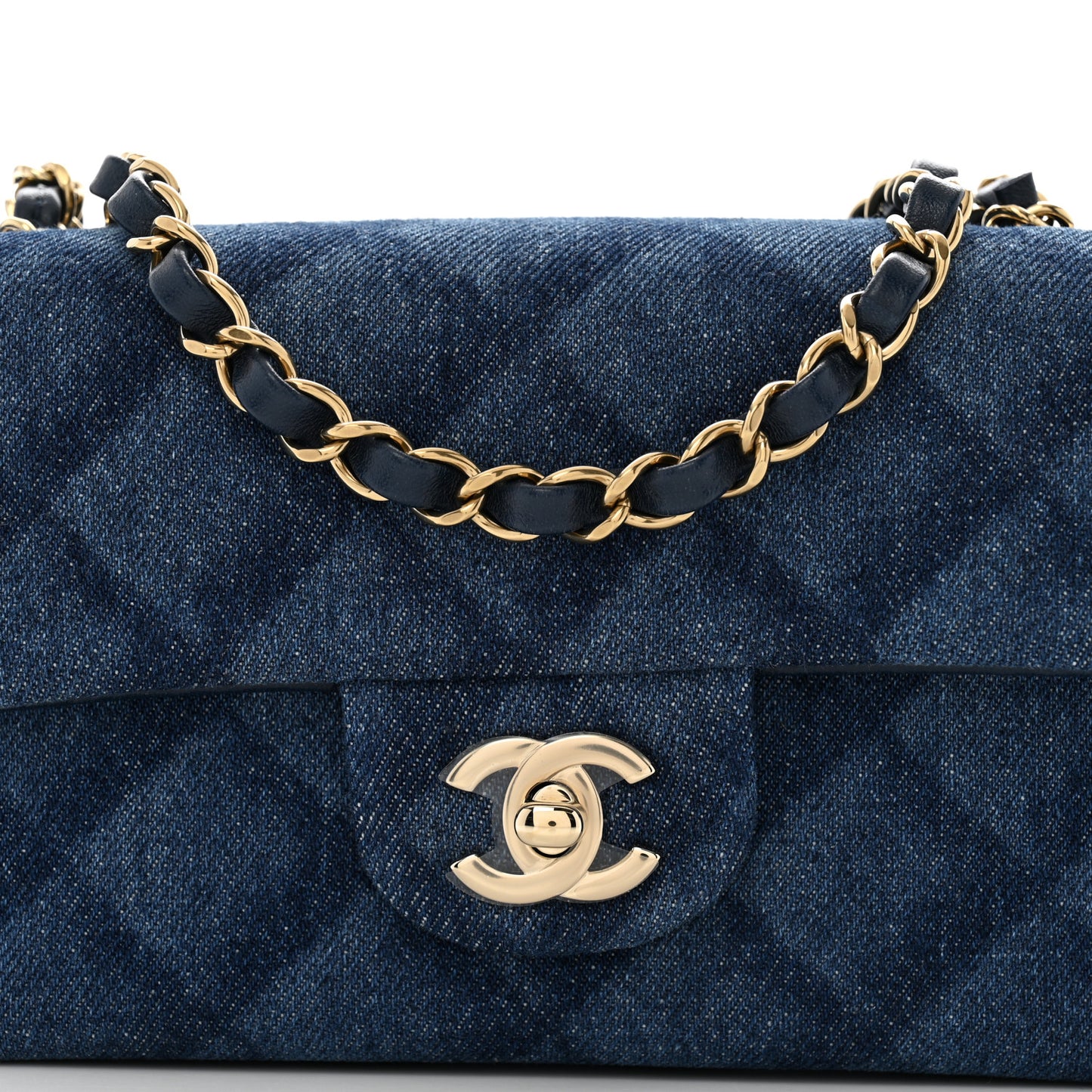 Printed Denim Quilted Mini Rectangular Flap Dark Blue