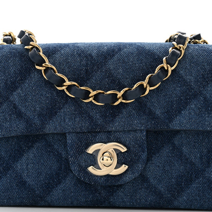 Chanel Printed Denim Quilted Mini Rectangular Flap Dark Blue 8 of 10