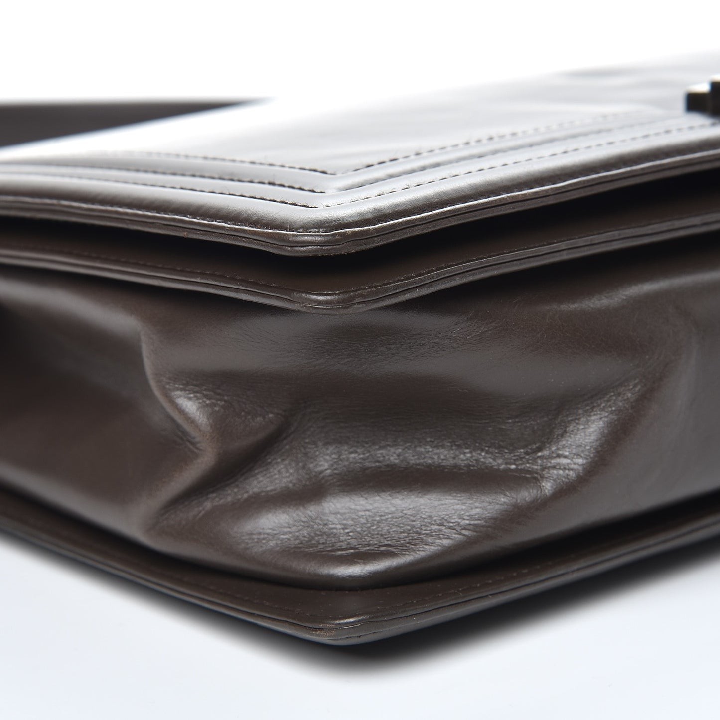 Glazed Calfskin Large Boy Flap Brown