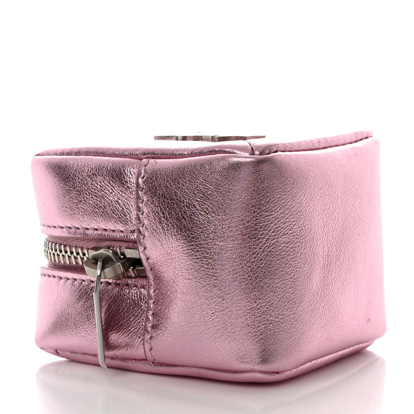 Crinkled Lame Calfskin Jaime Cube Charm Keychain Violet