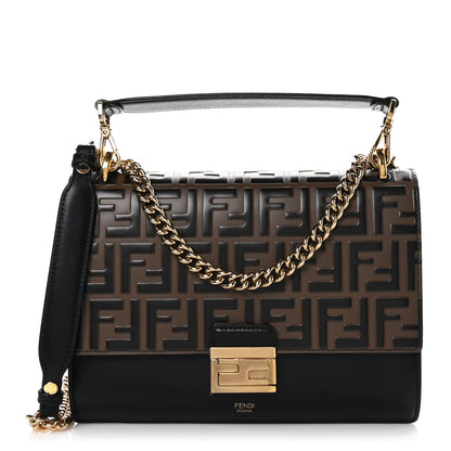 Fendi Vitello Liberty Bi-Color FF 1974 Embossed Chain Strap Kan U Shoulder Bag Black Maya 1 of 10