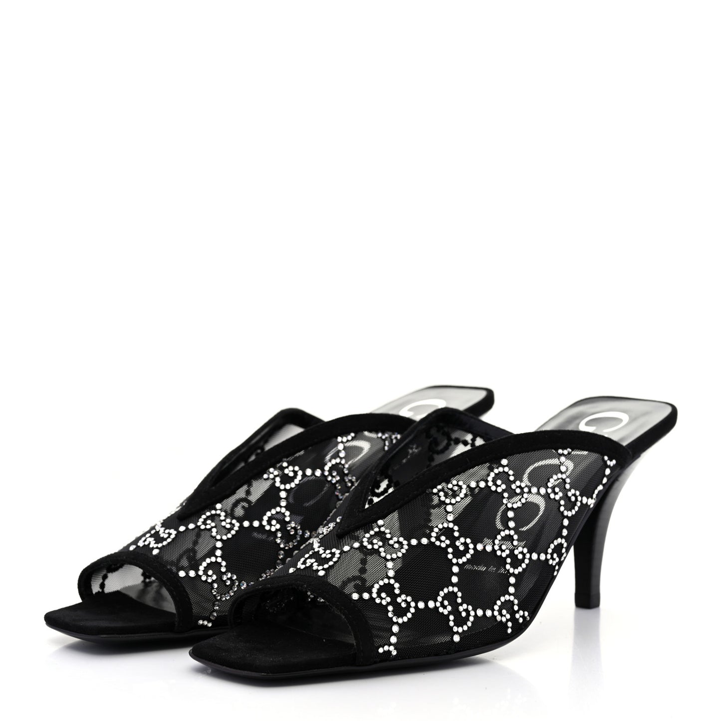 Tela Retino Kid Scamosciato Crystal GG Monogram Square G 95mm Slide Sandals 37.5 Black