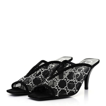 Gucci Tela Retino Kid Scamosciato Crystal GG Monogram Square G 95mm Slide Sandals 37.5 Black 3 of 8
