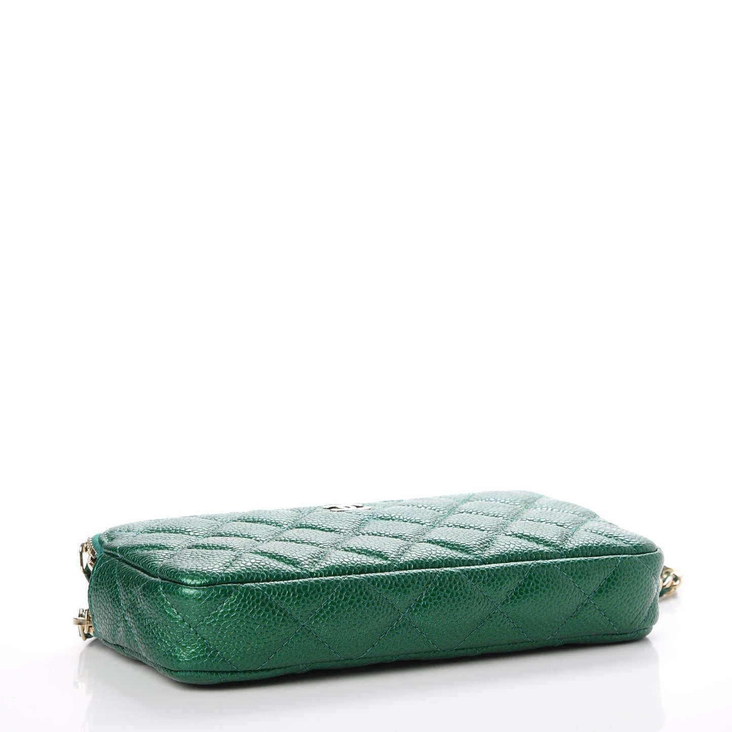Caviar Quilted Small Clutch With Chain Green