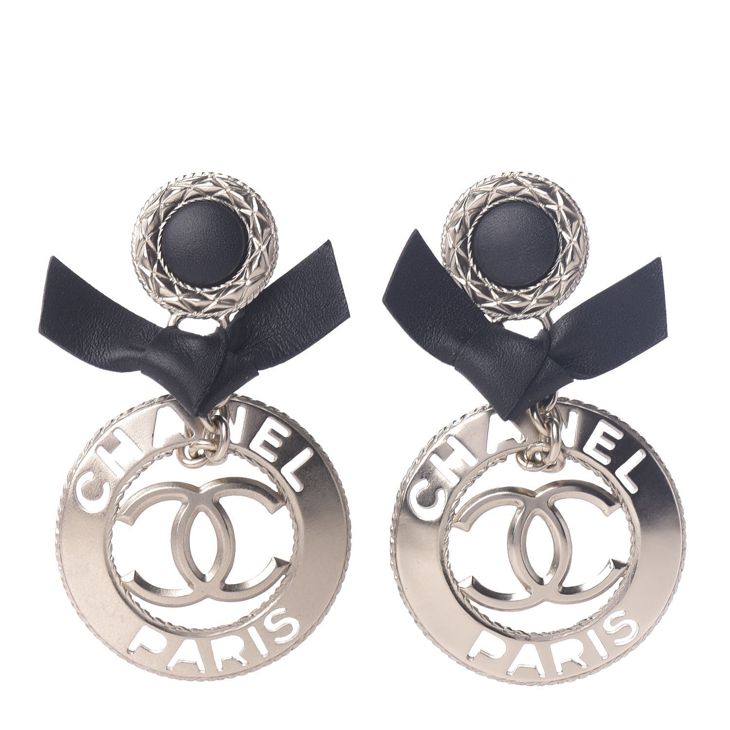 Chanel Lambskin Logo Drop Earrings Gold Black 1 of 4