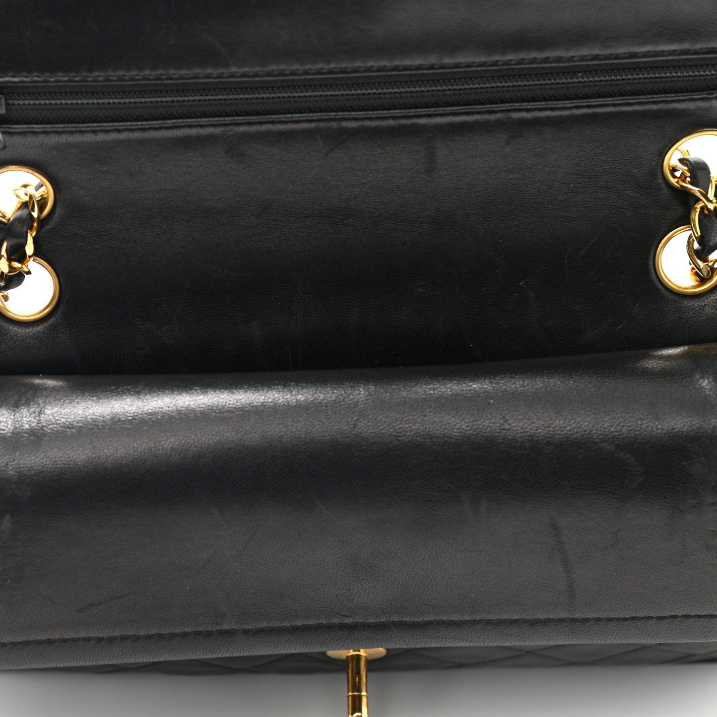 Lambskin Quilted Medium Double Flap Black