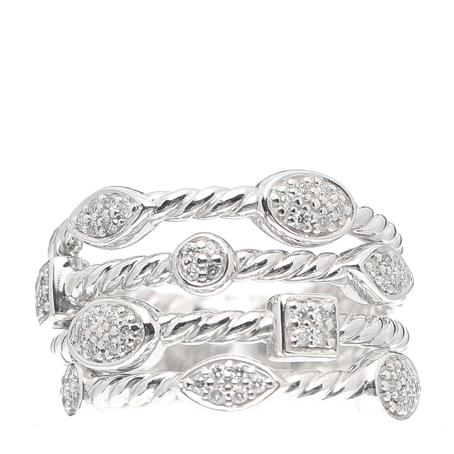 David Yurman Sterling Silver Diamond Confetti 4 Row Ring 50 5.5 1 of 4