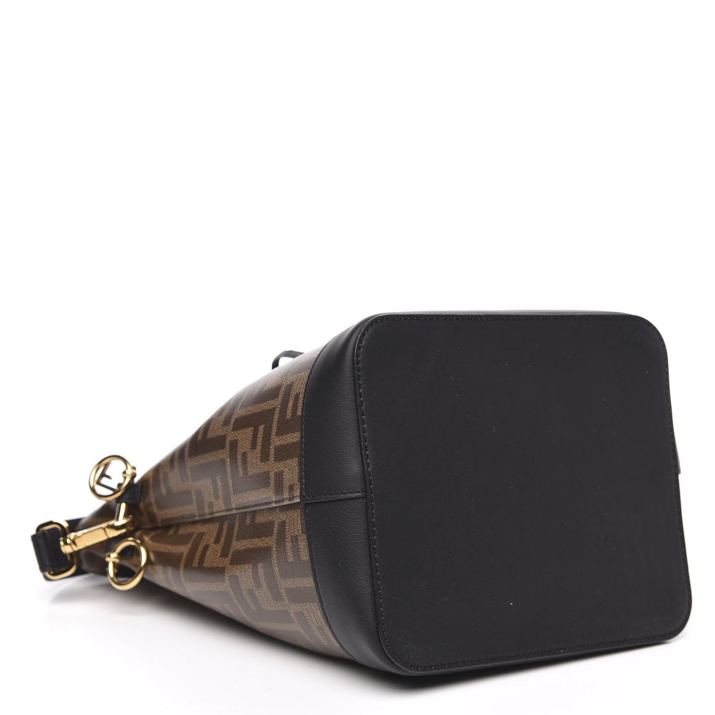 Glazed Fabric Vitello Grace F is Fendi FF 1974 Stamp Patch Grande Mon Tresor Bucket Bag Mogano Panna Black