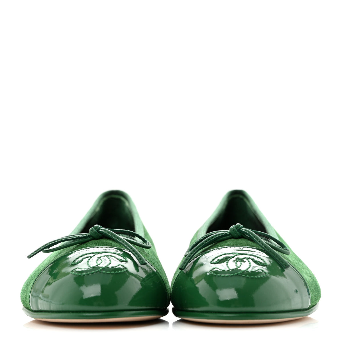 Chanel Suede Patent Cap Toe CC Ballerina Flats 36 Green 3 of 10