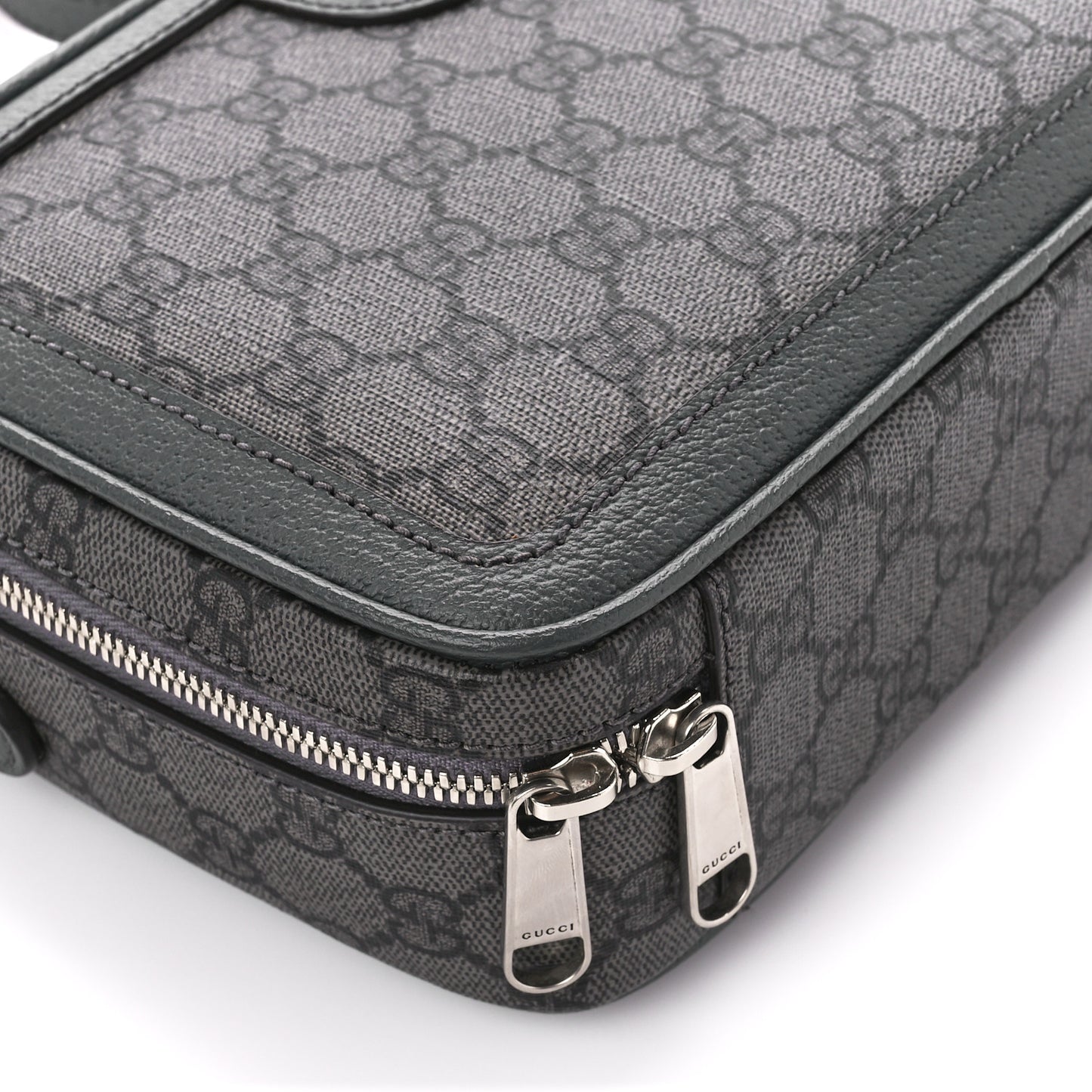 GG Supreme Monogram Textured Dollar Calfskin Small Ophidia Top Handle Shoulder Grey Black Graphite Grey