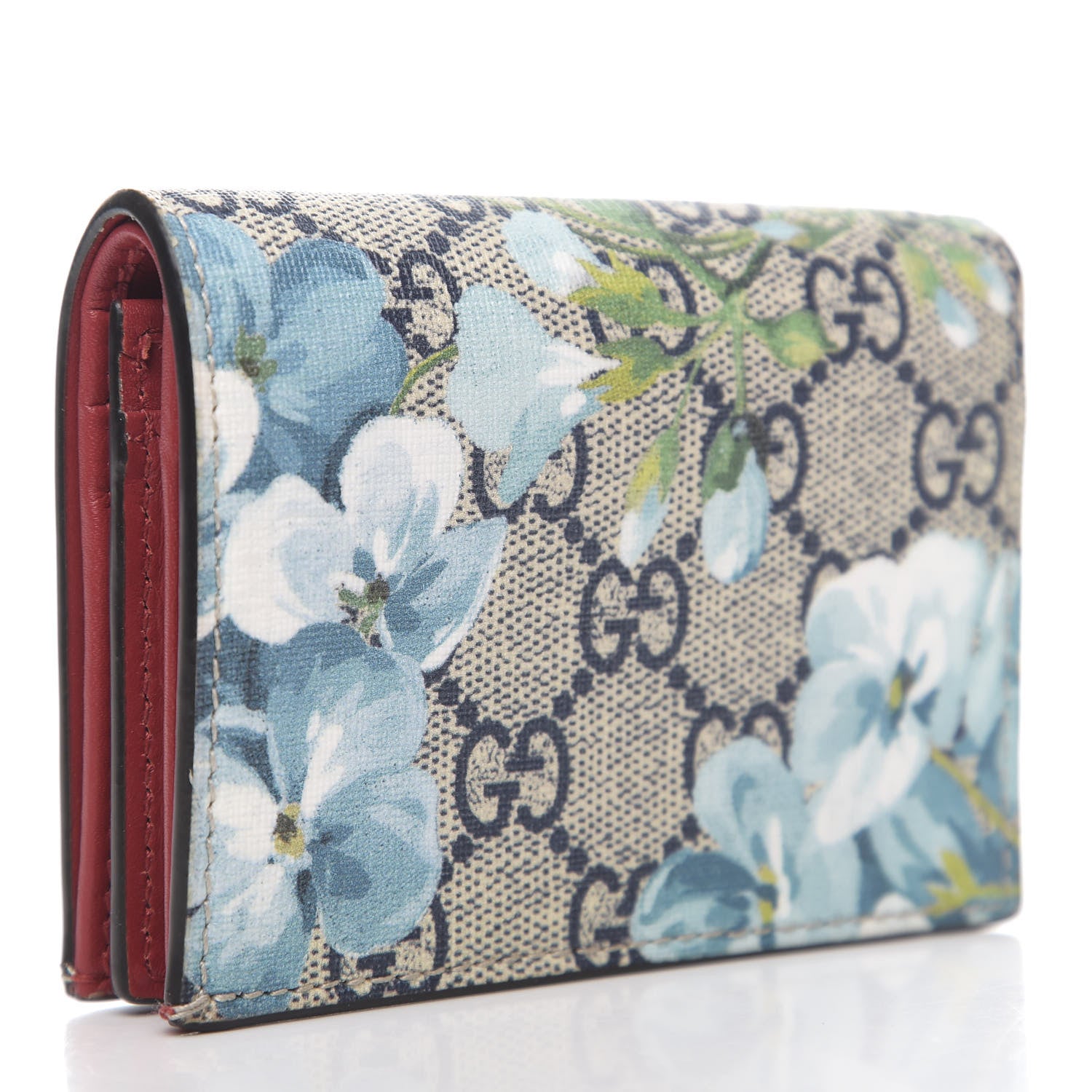 Gucci GG Supreme Monogram Blooms Card Case Wallet Beige Blue Navy Hibiscus Red 3 of 8