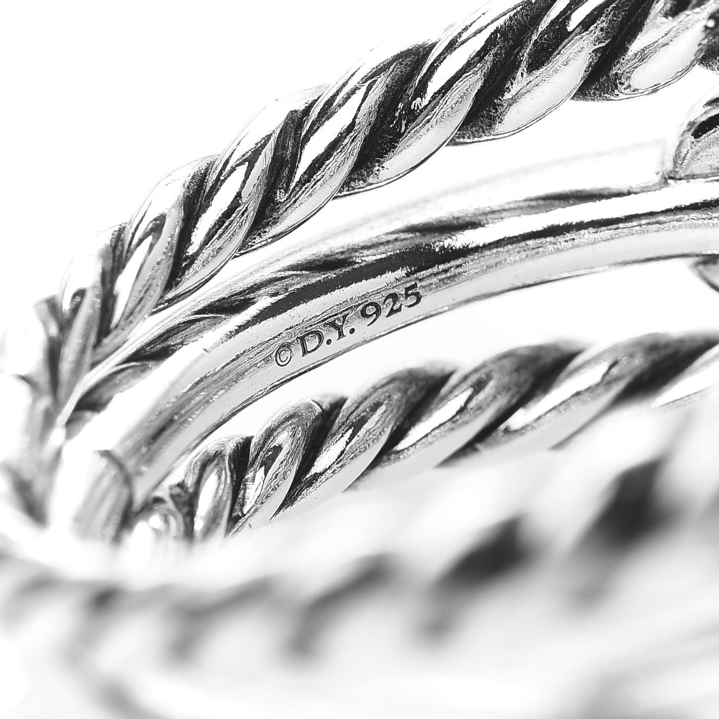 Sterling Silver Diamond Wellesley Link Three-Row Ring 55 7.25