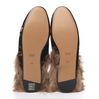 Gucci Velvet Fur Floral Womens Princetown Slippers 39 Black 5 of 8