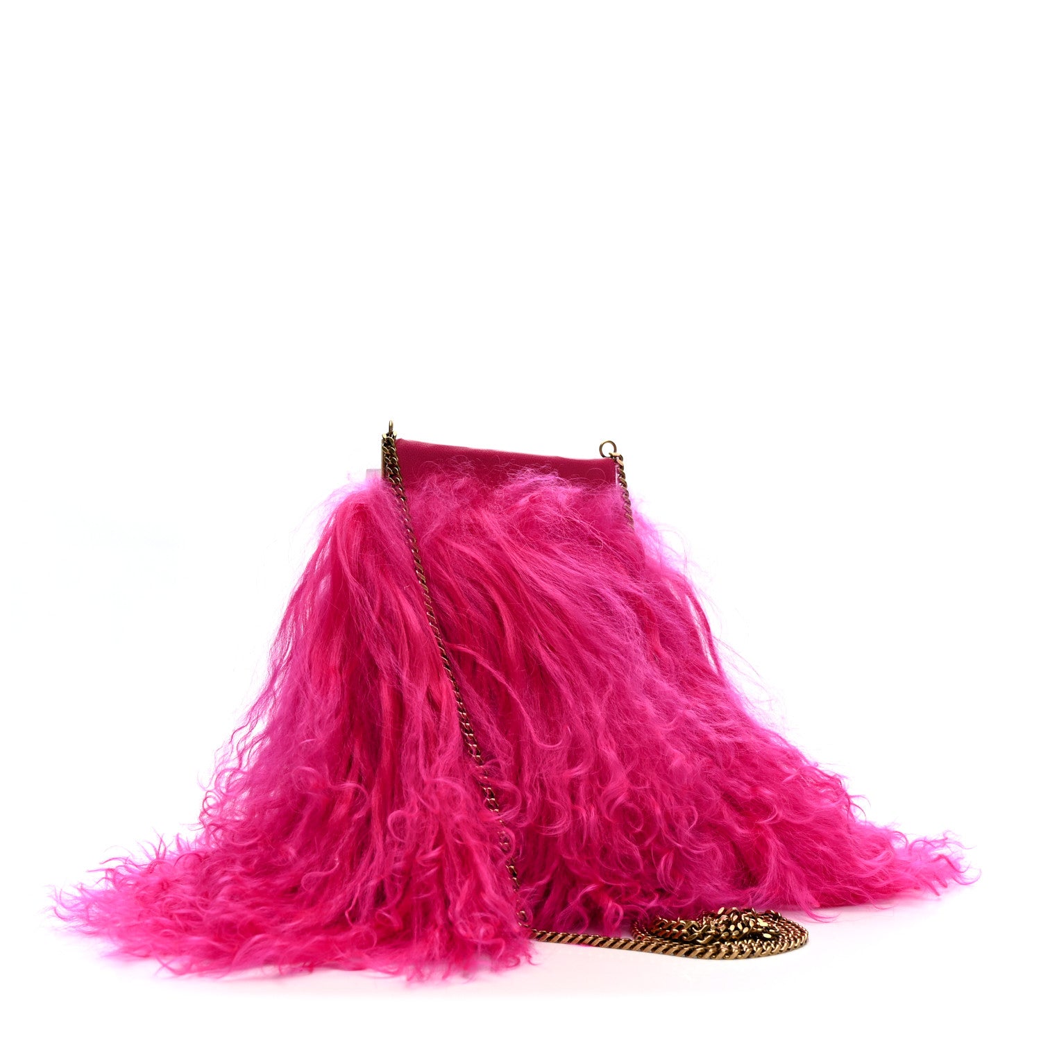 Saint Laurent Fur Mini Pac Pac Pouch On Chain Fuchsia 3 of 12
