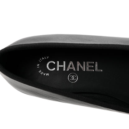Chanel Lambskin CC Cap Toe Ballerina Flats 37 Black Dark Grey 8 of 10
