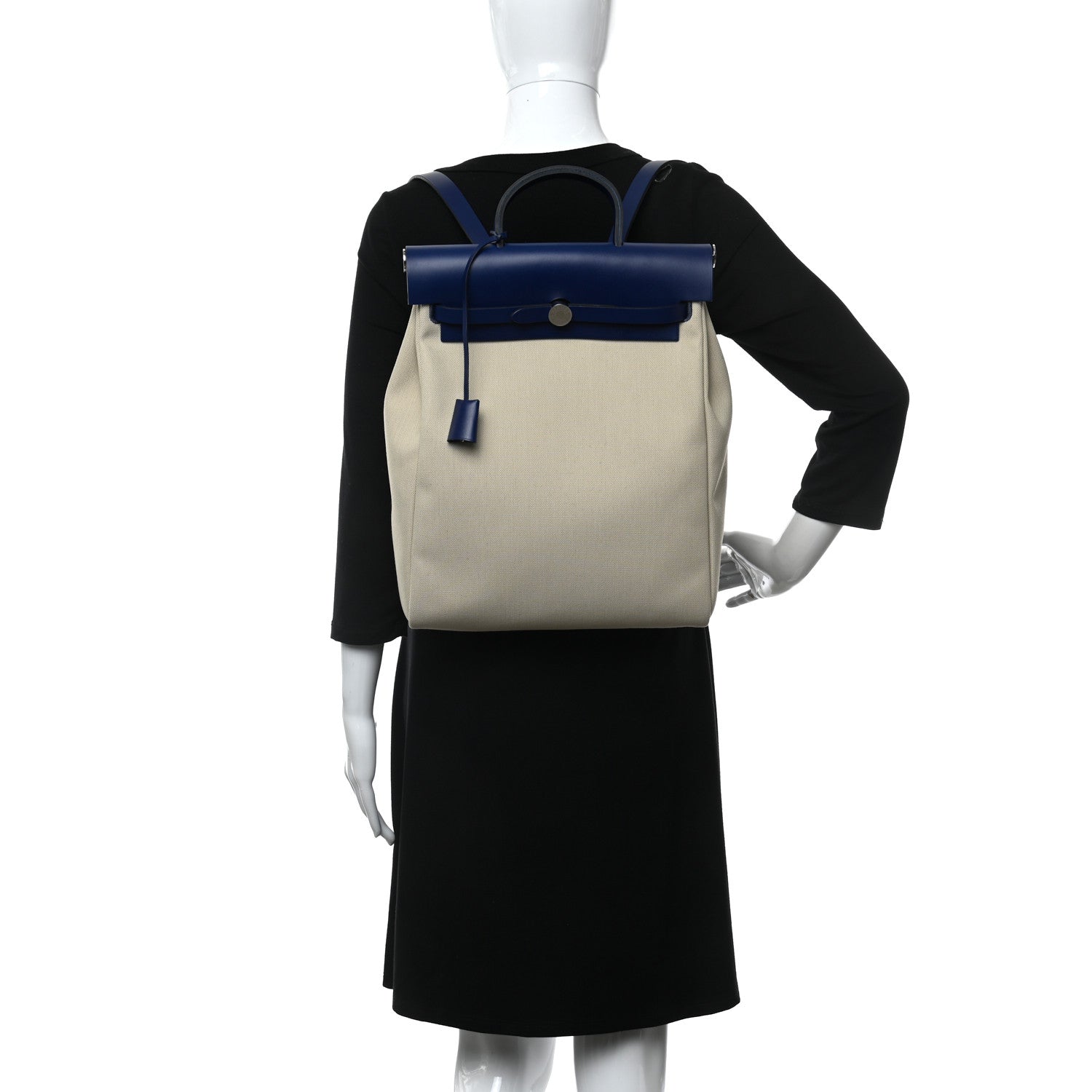 Hermes Military Toile Vache Hunter Herbag a Dos Zip Retourne Backpack Bleu De France Ecru 2 of 12