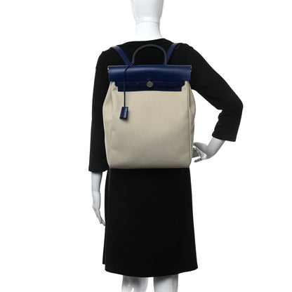 Hermes Military Toile Vache Hunter Herbag a Dos Zip Retourne Backpack Bleu De France Ecru 2 of 12