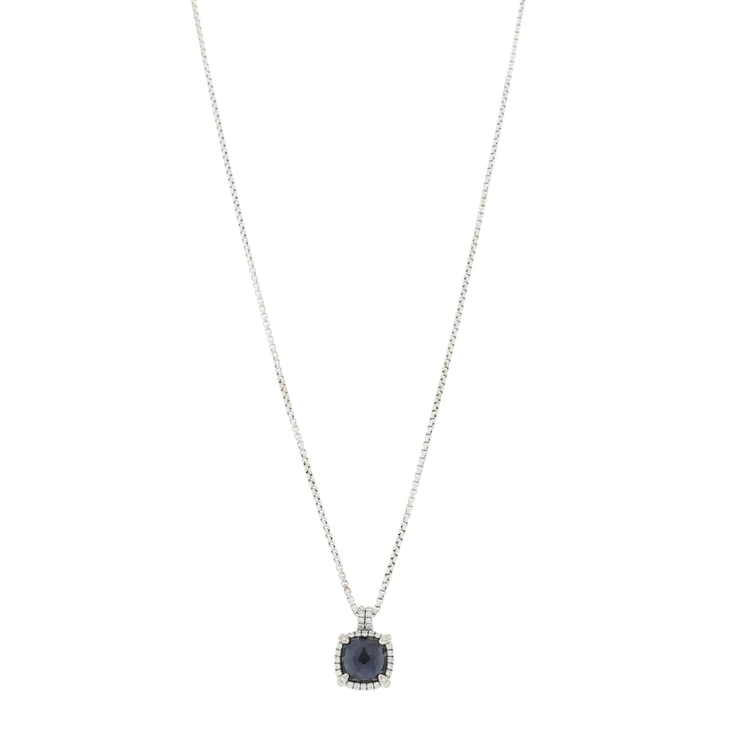 Sterling Silver Diamond Black Orchid 9mm Chatelaine Pave Bezel Pendant Necklace