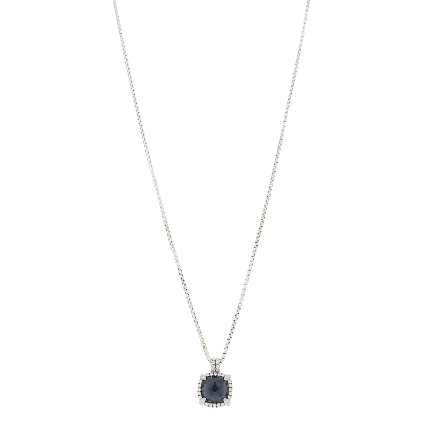 David Yurman Sterling Silver Diamond Black Orchid 9mm Chatelaine Pave Bezel Pendant Necklace 1 of 6