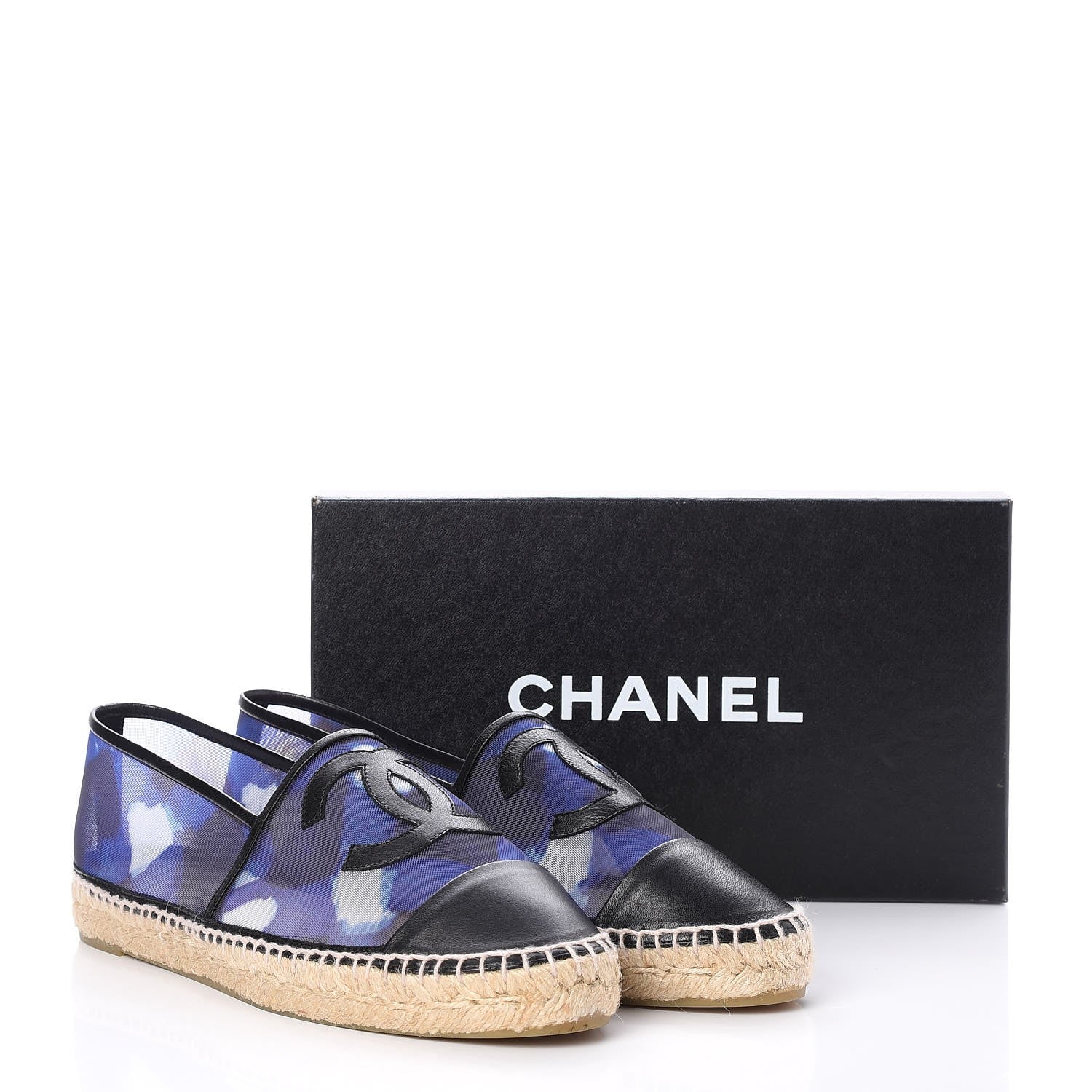 Chanel Mesh Lambskin Check Print CC Espadrilles 42 Blue Black White 21 of 21
