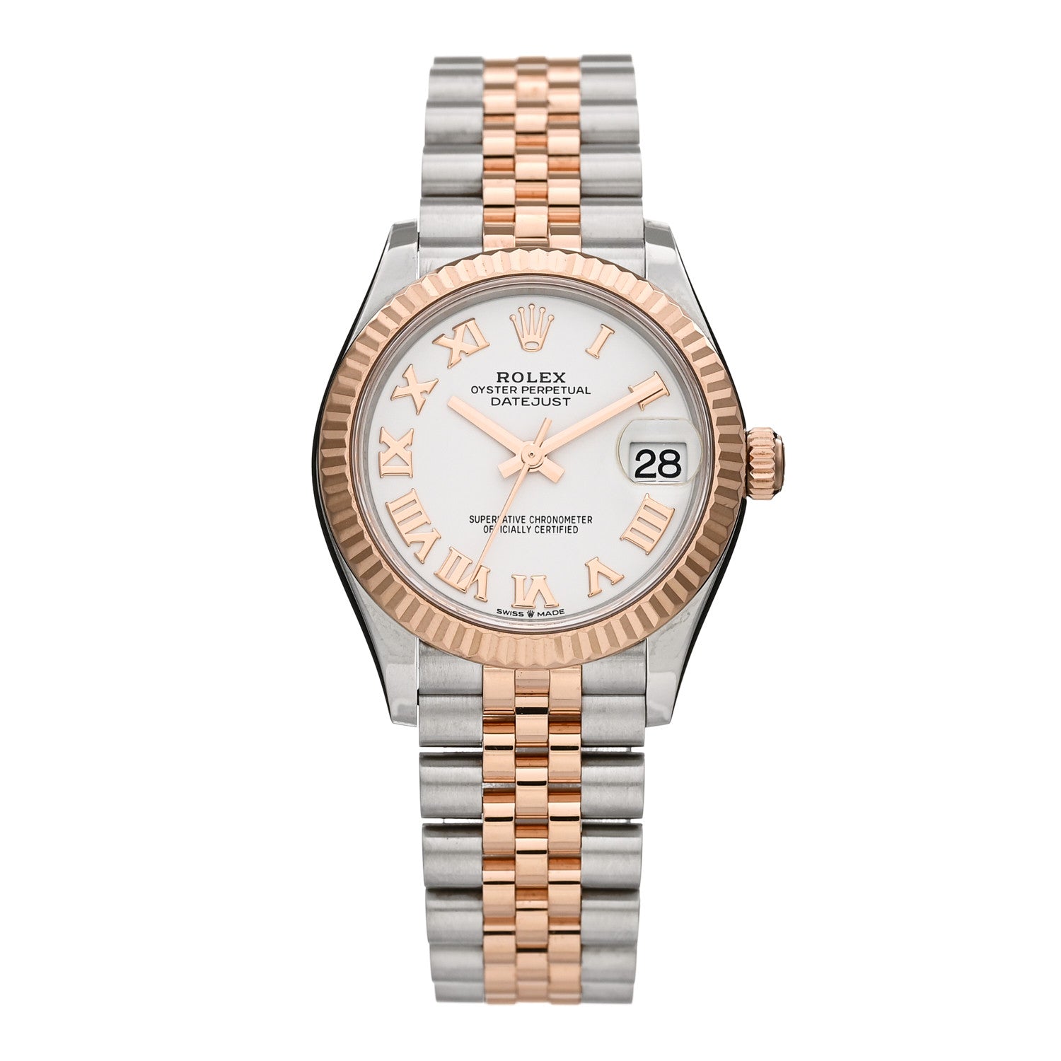 Rolex Stainless Steel 18K Everose Gold 31mm Oyster Perpetual Datejust Watch White Roman 278271 1 of 5