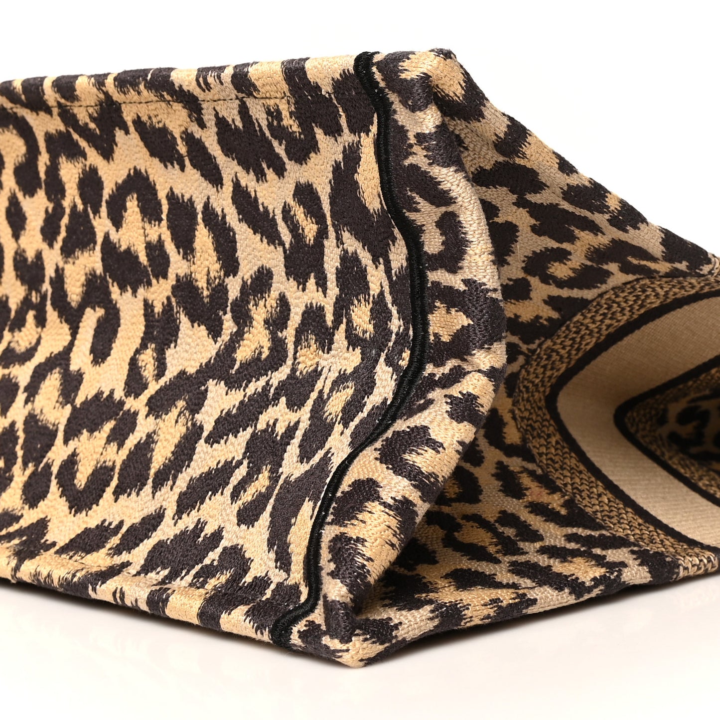 Canvas Mizza Embroidered Large Leopard Book Tote Beige