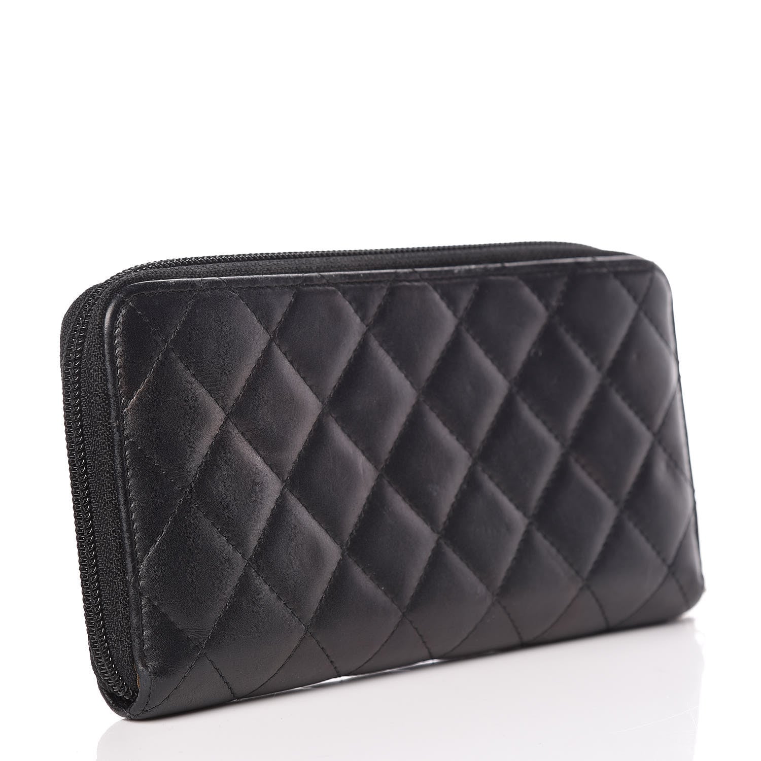 Chanel Calfskin Quilted Cambon Large Gusset Zip Around Wallet Black Silver 3 of 14