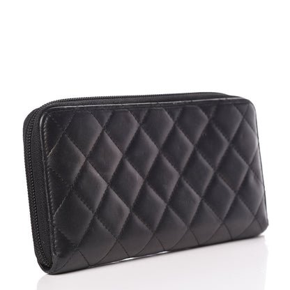 Chanel Calfskin Quilted Cambon Large Gusset Zip Around Wallet Black Silver 3 of 14