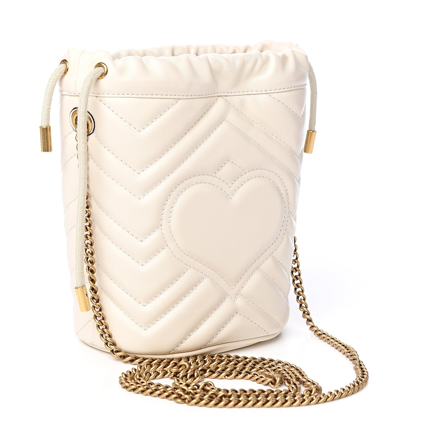 Calfskin Matelasse Mini GG Marmont 2.0 Bucket Bag White