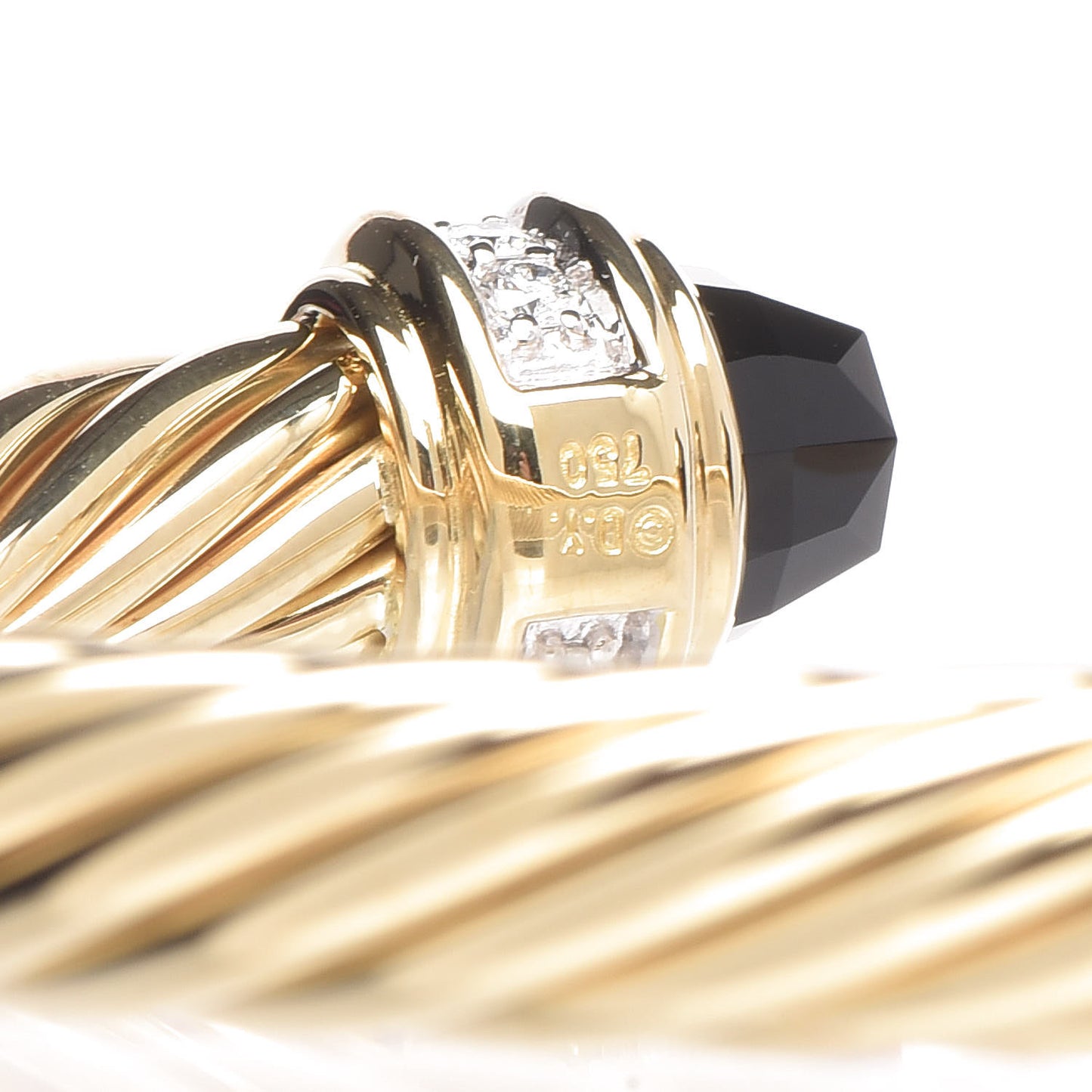 18K Yellow Gold Diamond Onyx 7mm Cable Bracelet