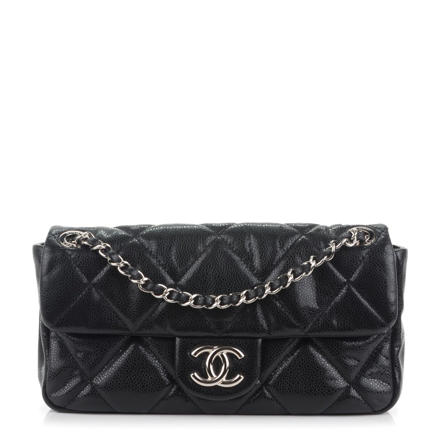 Glazed Caviar Quilted Small Nature Flap Bag Black