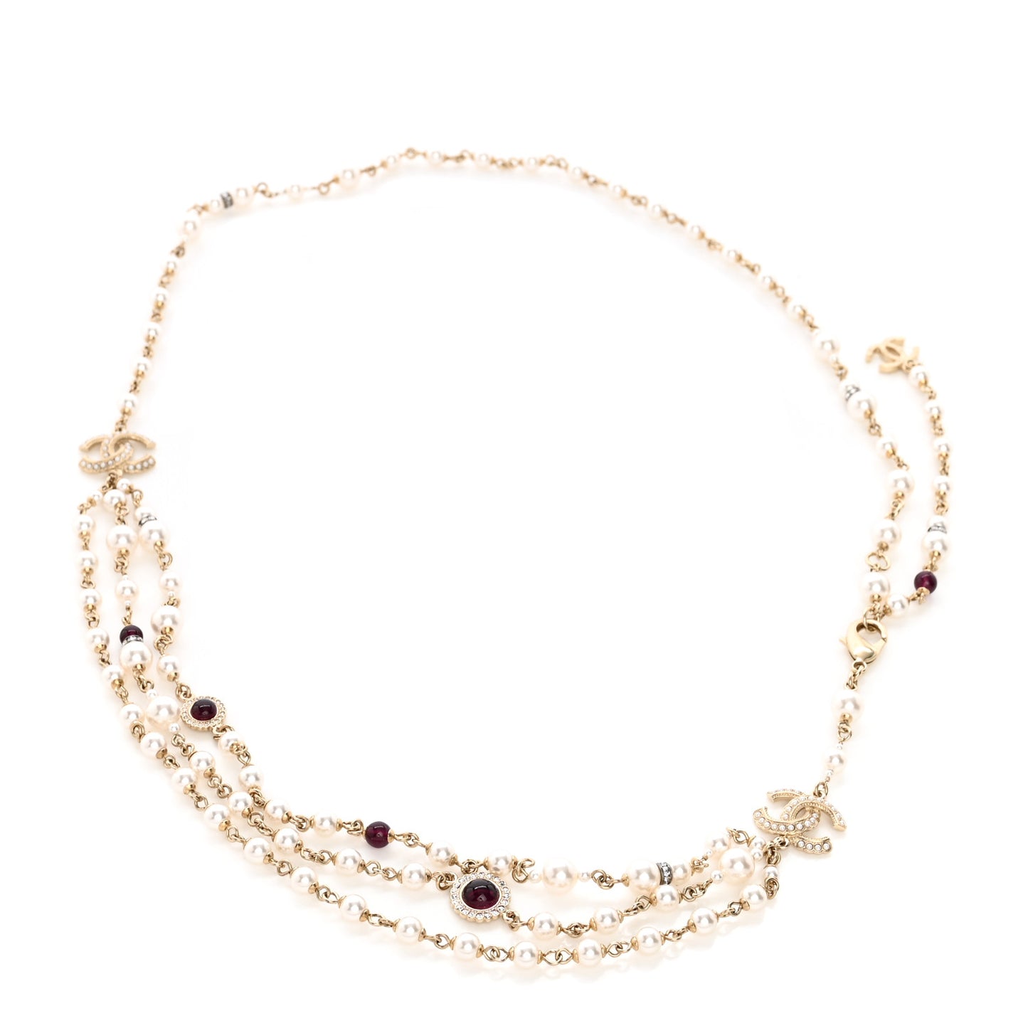 Pearl Crystal Beaded CC Belt Gold Burgundy
