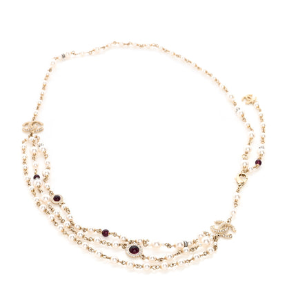 Chanel Pearl Crystal Beaded CC Belt Gold Burgundy 1 of 6