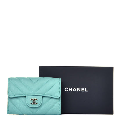 Chanel Caviar Chevron Quilted Flap Card Holder Green 9 of 9