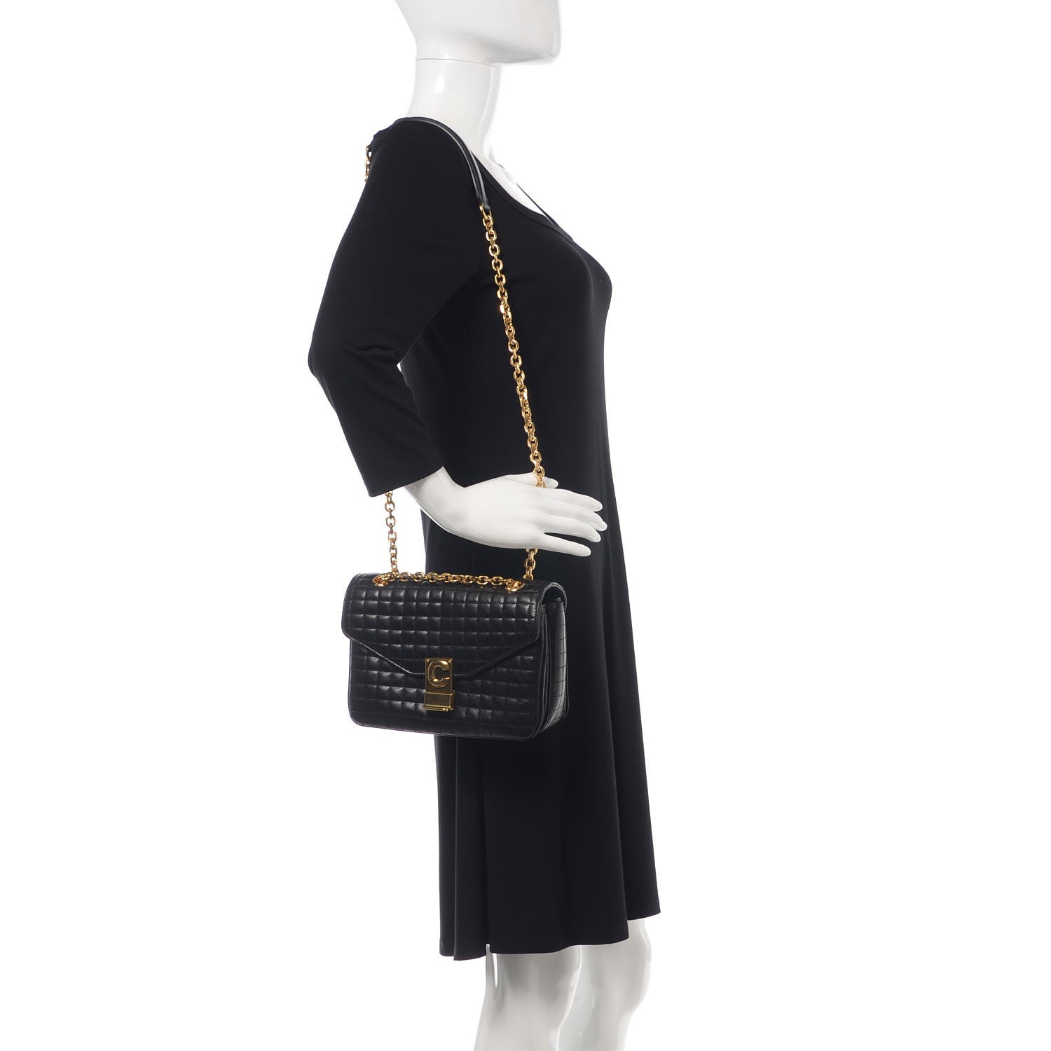 Celine Calfskin Quilted Medium C Bag Black 2 of 9